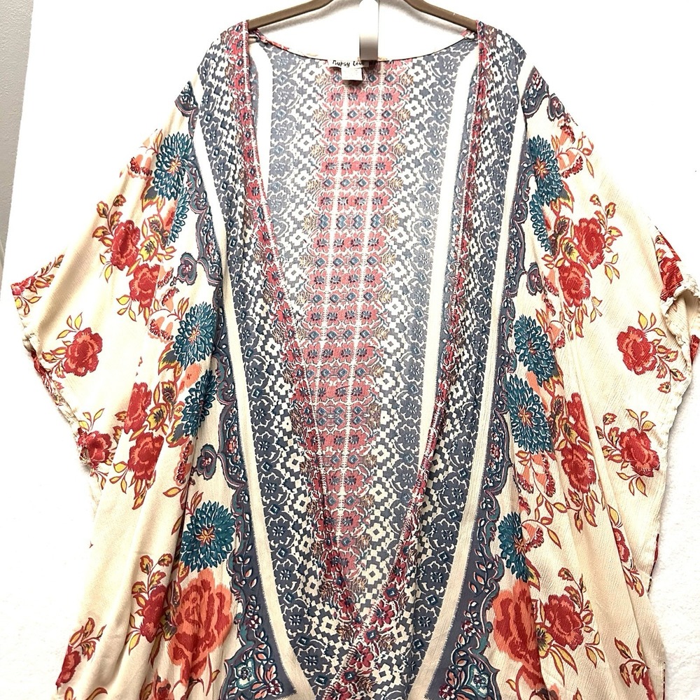 Gypsy Love Floral‎ Gypsy Kimono Duster Cardigan Rayon Boho Festival O/S
